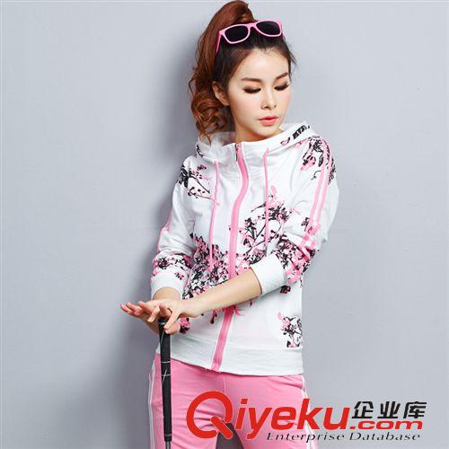 梓堯服飾實拍專區 2015春裝新款時尚印花修身大碼連帽衛衣套裝兩件套運動休閑套裝女原始圖片3