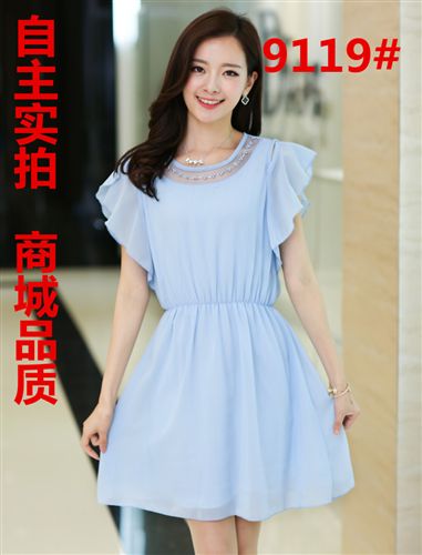連衣裙 歐洲站2015夏裝新風(fēng)尚新款甜美中長款雪紡韓系連衣裙女原始圖片3
