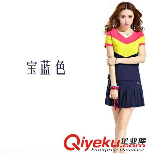 衛(wèi)衣/運(yùn)動(dòng)裝 2015韓版新款女裝拼色修身短裙網(wǎng)球套裝夏季時(shí)尚休閑套裝-女原始圖片2