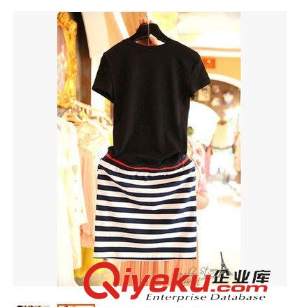 韓國代購二期 2015韓國代購夏季復(fù)古紅唇條紋假背帶包臀修身顯瘦休閑連衣裙