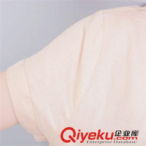 孕婦裝 2015夏季韓版孕婦裝圓領短袖貼口袋休閑寬松棉麻連衣裙原始圖片3