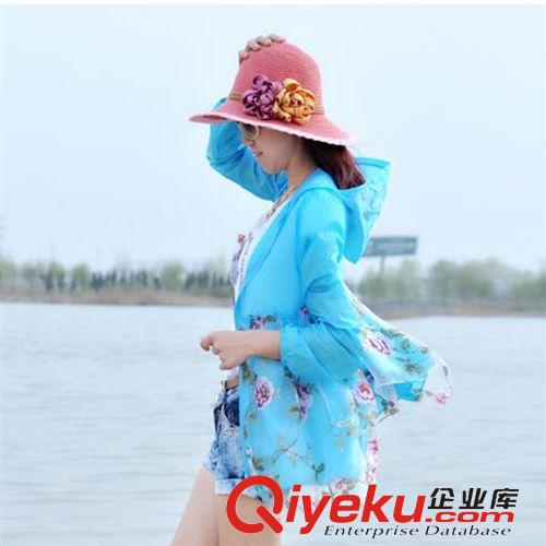 防曬衣 2015夏季新款韓版女裝帶帽歐根紗印花時尚長袖防曬衣外套原始圖片3