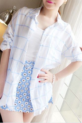 防曬衣 2015夏季韓版新款女簡約寬松大方格子棉麻長袖開衫防曬襯衫原始圖片2