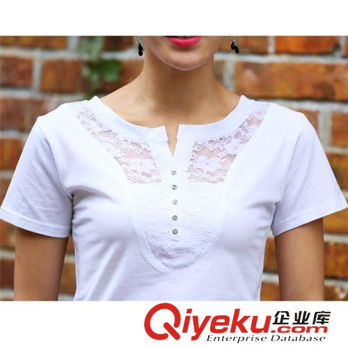 T恤 2015夏季韓版實拍女裝釘珠短袖T恤修身白色T恤原始圖片2