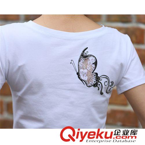 T恤 2015夏季韓版實拍女裝釘珠短袖T恤修身白色T恤原始圖片3