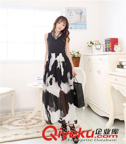 波西米亞沙灘裙 2015新款女裝波西米亞沙灘裙綠紫印花韓版修身顯瘦長裙雪紡連衣裙
