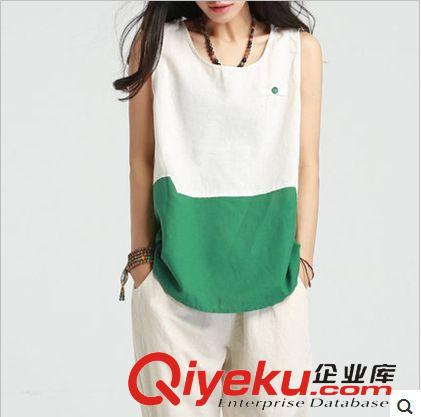 棉麻大碼女裝 2015夏季新品棉麻拼接外穿背心女打底文藝寬松休閑背心女夏A1018原始圖片3