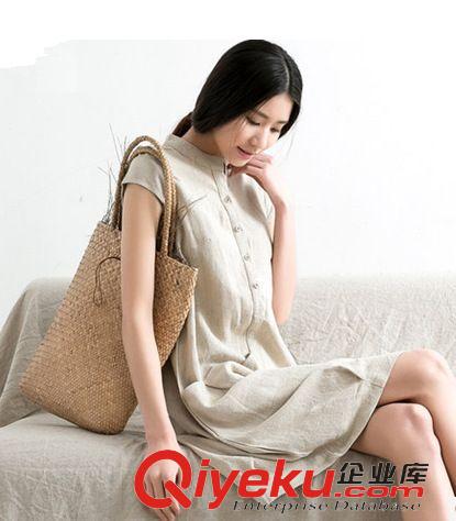 棉麻大碼女裝 新款棉麻連衣裙夏亞麻娃娃衫大裙擺 寬松版連衣裙2381