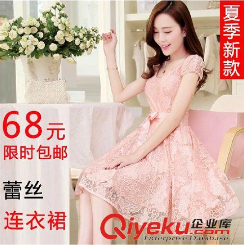精品連衣裙 2371夏裝新款 韓版修身淑女連衣裙 中長款蕾絲雪紡連衣裙原始圖片2