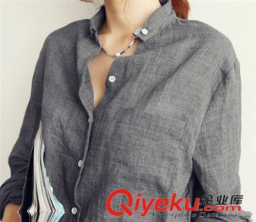 雪紡衫 /襯衫 韓國(guó)代購(gòu)新款女裝棉麻襯衫 女長(zhǎng)袖 寬松 薄 防曬衣8922原始圖片2