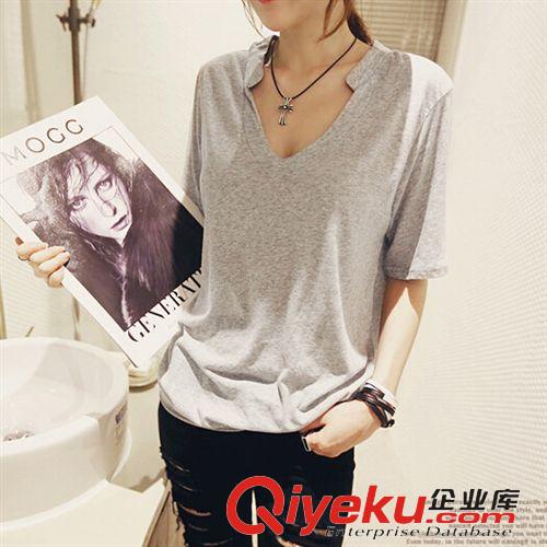 4月中旬 t恤女短袖2015韓版寬松顯瘦V領(lǐng)新款春夏韓范純色打底衫女夏