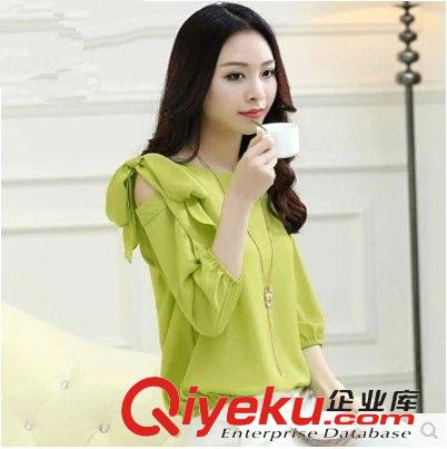 4月上旬 2015新款韓版大碼寬松荷葉邊七分袖雪紡衫女裝打底小衫上衣原始圖片3