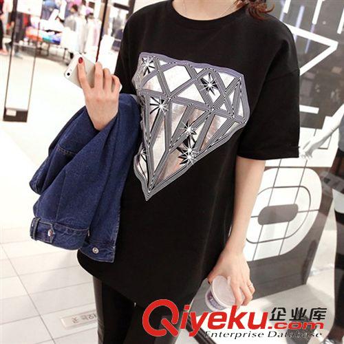 4月上旬 夏季韓版半袖女裝胖mm中長(zhǎng)款鉆石寬松短袖T恤女潮姐妹閨蜜裝原始圖片2