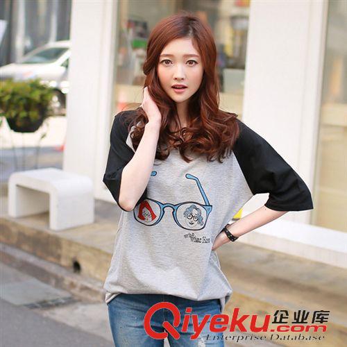4月上旬 模特實(shí)拍 夏裝新款眼鏡框?qū)捤善唇佣绦鋞恤女韓版純棉上原始圖片2