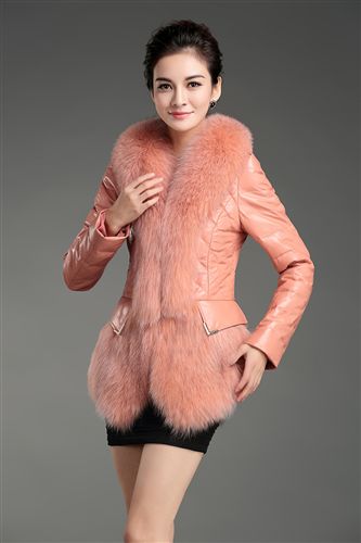 店主推薦 2014新款海寧仿羊皮皮衣仿狐貍毛領皮草羽絨棉服女修身原始圖片3