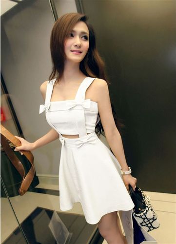 性感夜店裝 2015新款歐洲站名媛性感夜店女裝吊帶蝴蝶結(jié)鏤空修身連衣裙潮原始圖片2