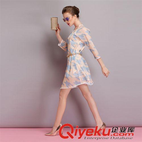 防曬衣 2015女裝 歐洲站春夏裝上新 千鳥格女連衣裙印花外套批發(fā)