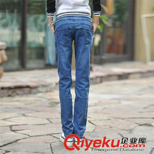 牛仔系列 新款韓版潮松緊腰系帶哈倫牛仔女寬松休閑時尚直筒長褲