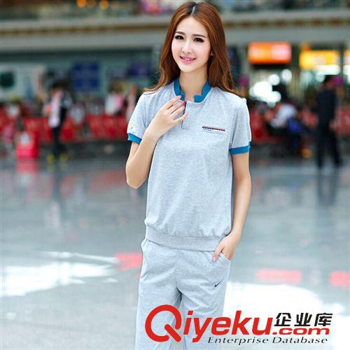 店長推薦 新款品牌韓版情侶套裝運動裝吸汗寬松大碼立領(lǐng)棉短袖長褲情侶套裝原始圖片3
