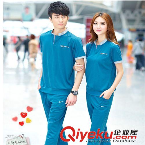 情侶套裝休閑運(yùn)動(dòng)套裝 新款品牌韓版情侶套裝運(yùn)動(dòng)裝吸汗寬松大碼立領(lǐng)棉短袖長褲情侶套裝