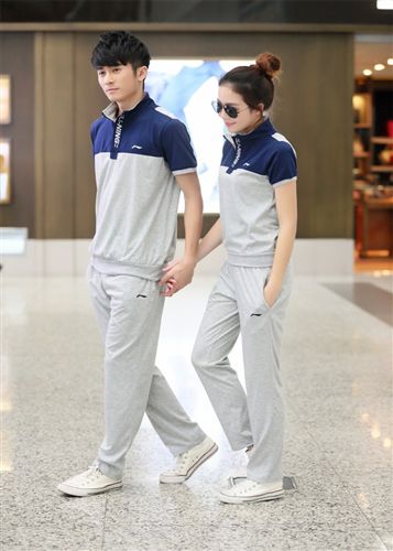 李寧 夏款套裝  2014夏季新款品牌運(yùn)動(dòng)套裝韓版立領(lǐng)短袖運(yùn)動(dòng)休閑套裝情侶裝批發(fā)原始圖片2