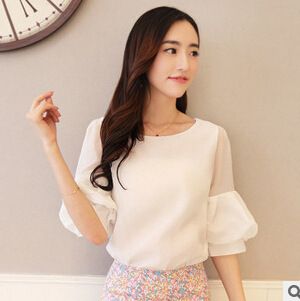 2015新品上架New！ 春裝新款女雪紡衫 韓版打底衫圓領七分袖雪紡衫 女