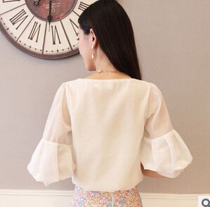 2015新品上架New！ 2015春女裝韓版打底衫泡泡袖氣質修身短袖雪紡上衣女雪紡衫現貨原始圖片2
