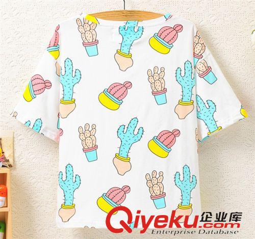 2014新品上架New！ 韓國東大門小清新歐美復古仙人掌卡通學生少女短款短袖T恤 潮原始圖片2