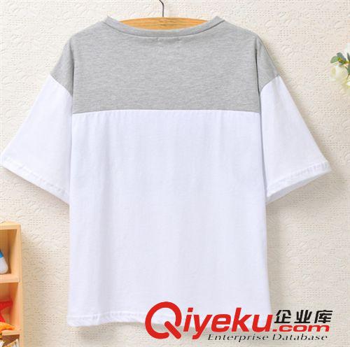 2014新品上架New！ 韓國東大門字母印花撞色純棉短袖T恤女 韓版學院風原始圖片2