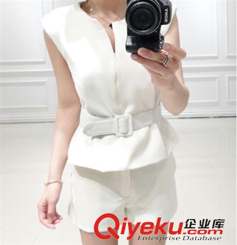 2014新品上架New！ 夏裝女裝時尚2014新款韓版小香風名媛歐美短褲休閑套裝潮 送腰帶原始圖片3