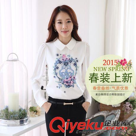 時(shí)尚上衣 2015春裝新款大碼女裝休閑韓版修身雪紡衫長袖娃娃領(lǐng)打底衫