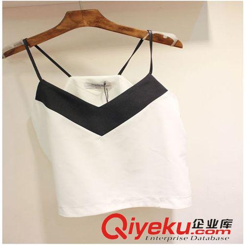 時(shí)尚上衣 2015春裝新品歐美時(shí)尚 黑白拼色百搭深v領(lǐng)吊帶背心