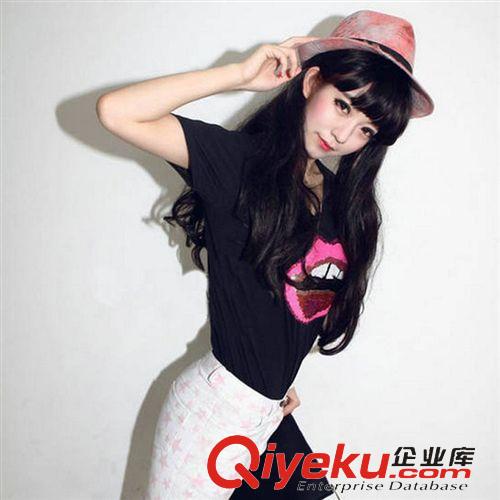 時(shí)尚上衣 2015夏裝韓版韓國潮短袖女T恤純棉亮片韓范學(xué)生半袖體恤女裝上衣