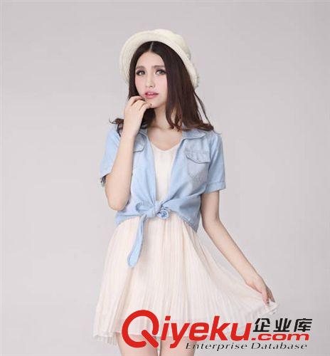 火爆溫暖外套  2014夏款女牛仔外套短袖襯衣修身短款牛仔短外套外搭牛仔短袖原始圖片2