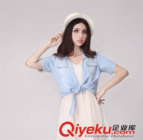 火爆溫暖外套  2014夏款女牛仔外套短袖襯衣修身短款牛仔短外套外搭牛仔短袖原始圖片3