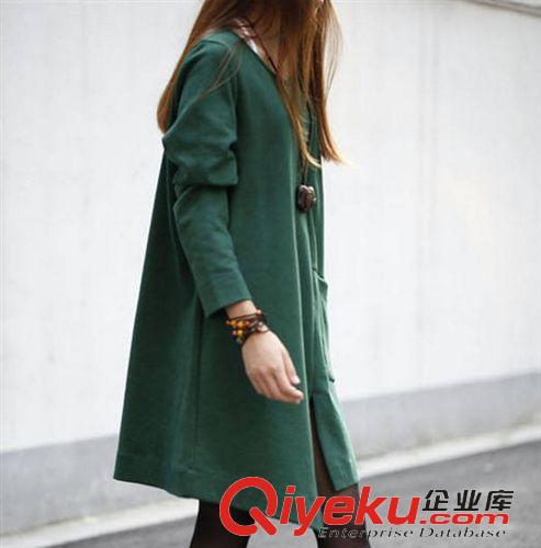 精品熱賣連衣裙 2014秋裝新款大碼女裝寬松長袖不規(guī)則修身顯瘦中長款連衣裙批發(fā)原始圖片2