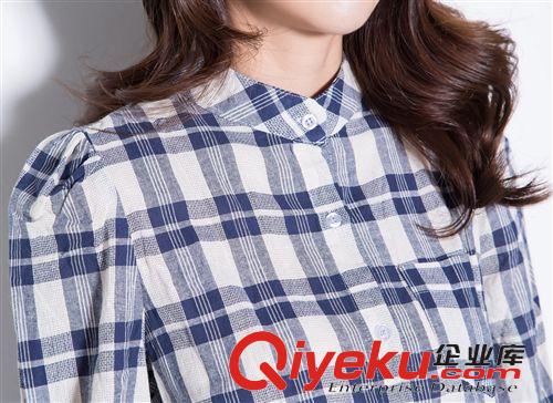 襯衫系列 2015韓國超長款寬松棉麻復古格子連衣裙女 帶腰帶一件代發原始圖片2