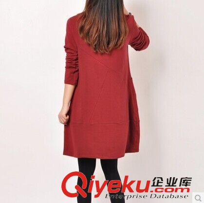 大碼女裝 2014秋季新款 韓版大碼女裝寬松胖MM棉麻長袖連衣裙女原始圖片2