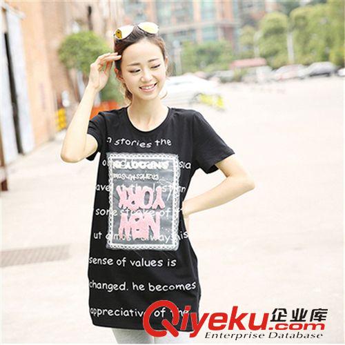 T恤 韓版女裝2015夏裝新款時尚印花中長寬松顯瘦女式短袖T恤女8121原始圖片2