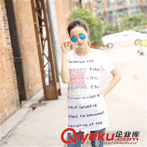 T恤 韓版女裝2015夏裝新款時尚印花中長寬松顯瘦女式短袖T恤女8121原始圖片3