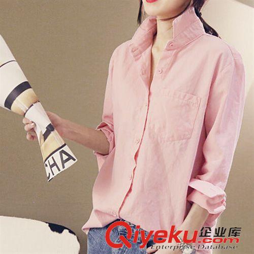 襯衣 2015韓國代購小清新文藝范長袖修身襯衫女 地攤貨源一件代發原始圖片2