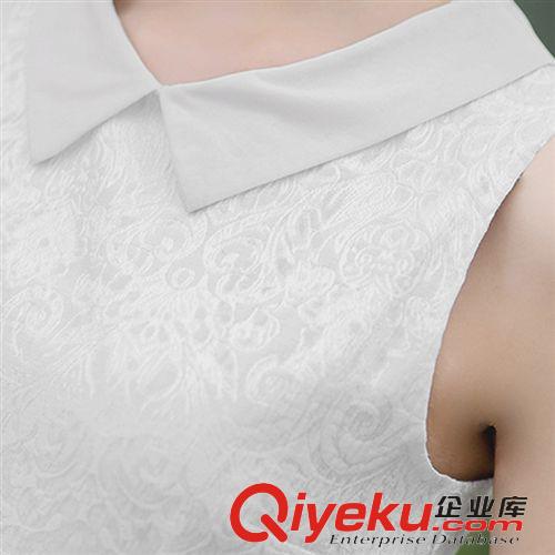 連衣裙 2015夏裝新款淑女氣質(zhì)蕾絲無(wú)袖中長(zhǎng)裙 韓版娃娃領(lǐng)修身雪紡連衣裙