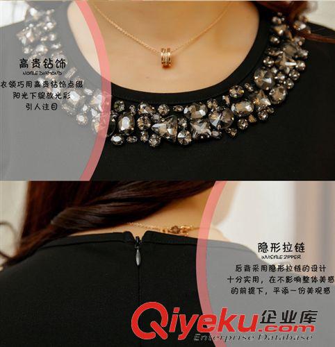 連衣裙 實拍2015夏裝新品奢華圓領釘珠裝飾收腰背心連衣裙原始圖片2