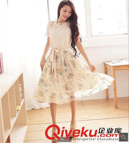 連衣裙 2015夏季新款小清新女連衣裙時尚甜美雪紡印花修身連衣長裙