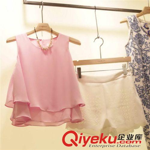 女式休閑套裝 2015韓國東大門代購夏季新款雪紡背心寬松時尚氣質上衣短褲套裝原始圖片2