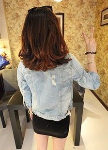 女式外套 2015新款歐美風水洗百搭短款修身顯瘦七分袖牛仔外套原始圖片2