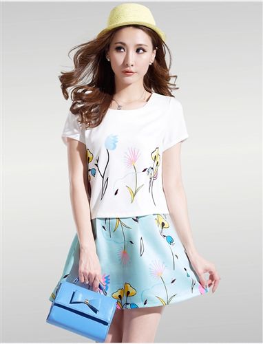 女式襯衫 2015夏季新款時(shí)尚印花套裙韓版休閑顯瘦兩件套原始圖片3