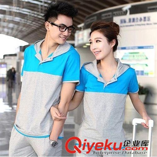 2015新款套裝 2015春夏季情侶裝短袖 休閑立領(lǐng)男士運動套裝女運動服