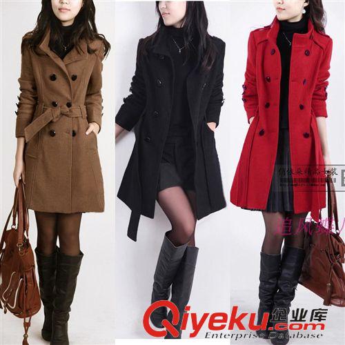 毛呢大衣 2014秋冬新款韓版修身女裝呢子大衣中長款毛呢外套女毛呢