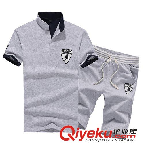 運動、休閑套裝 廠家直銷爆款夏季純棉男士運動休閑套裝V領(lǐng)T恤運動短褲男套裝代發(fā)原始圖片2